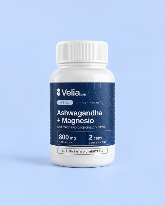 Frasco MG-01 Ashwagandha + Magnesio de Velia Lab